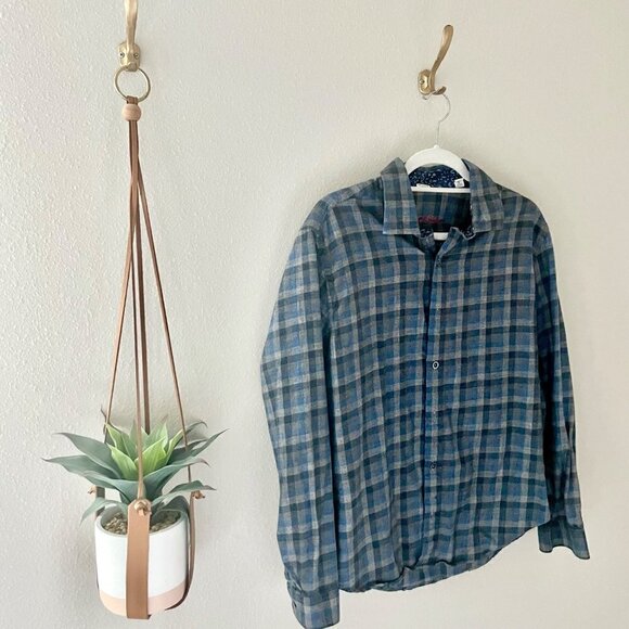 Robert Graham Blue and Grey Plaid Button Down in Size L - Picture 1 of 4